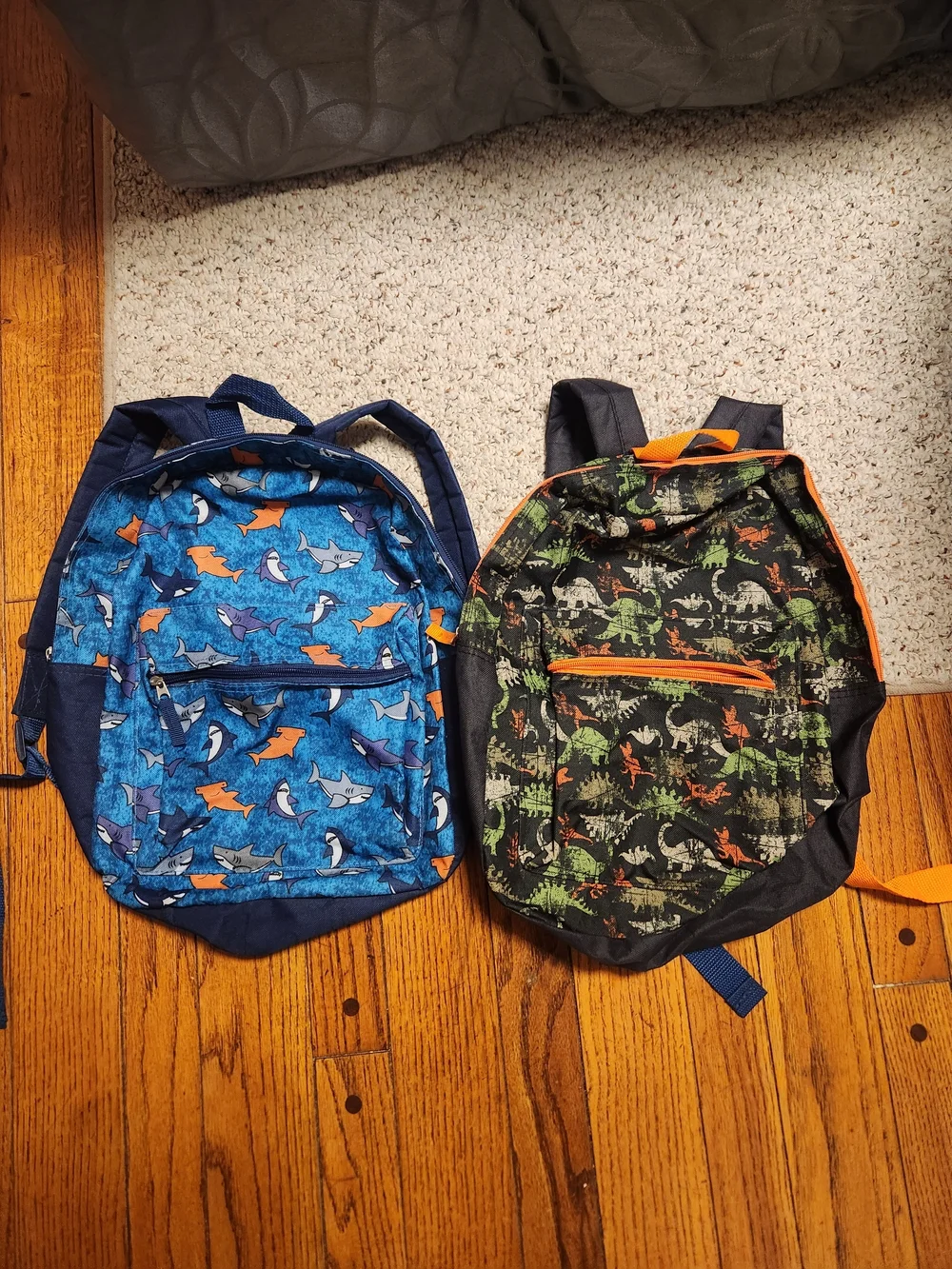 Shark & Dinosaur Kids Backpacks - Blue Shark and Black Dino Prints